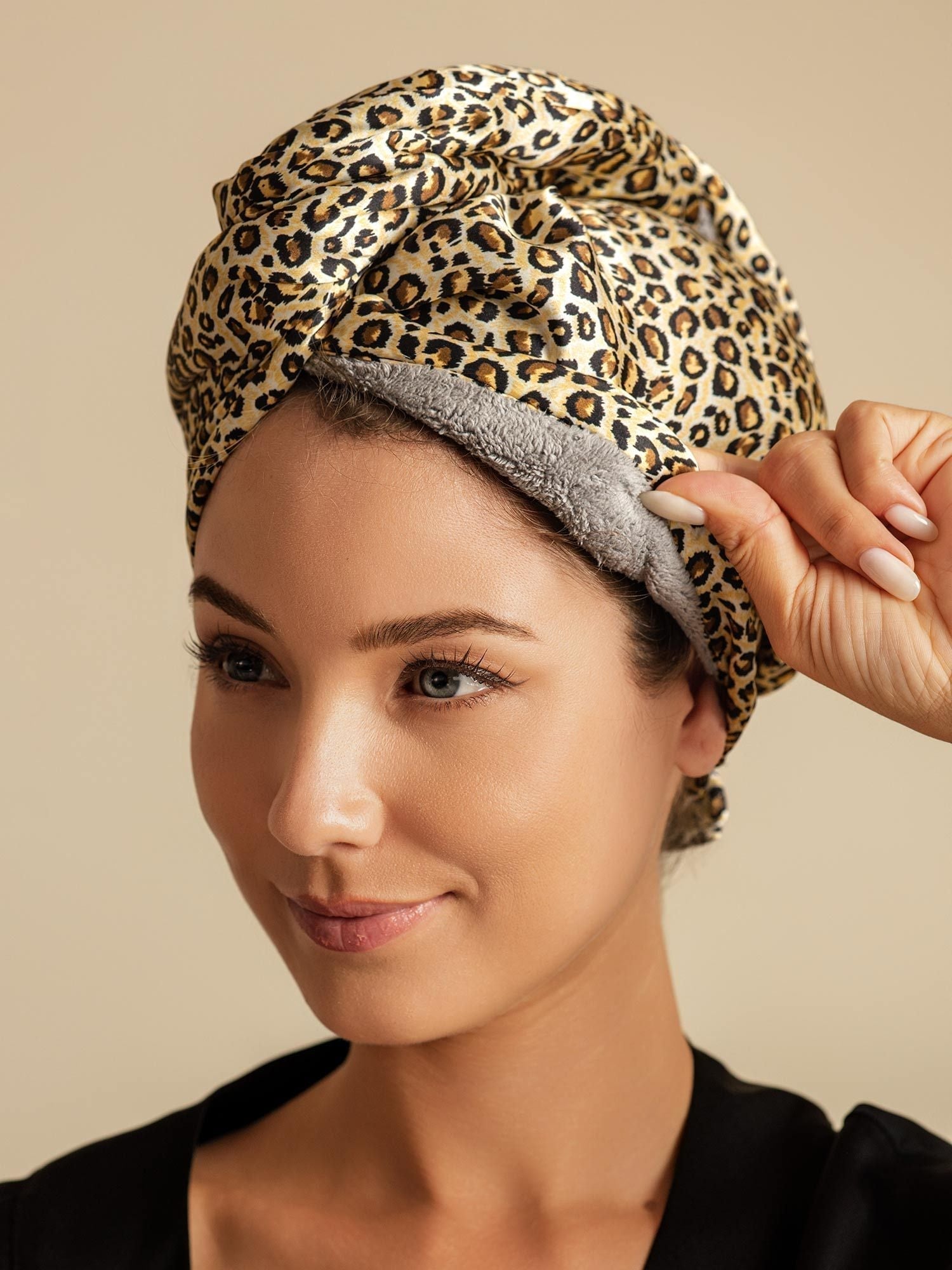 [Leopard] SilkSilky-CA Pure Silk Wrap Hair Towel Wrap 003,