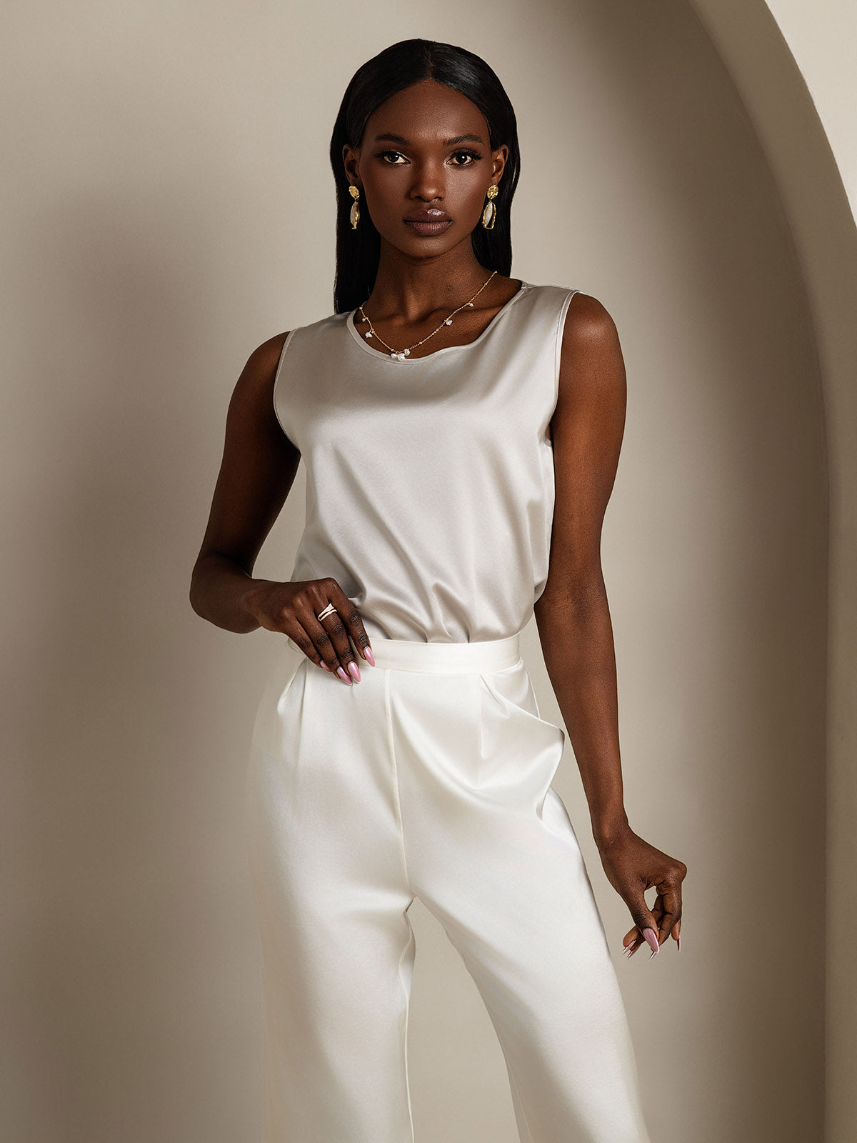 [Light Gray] SilkSilky-CA 19Momme Silk Round Neck Camisole 006