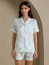 [Sky Floral] SilkSilky-CA Short Sleeve Notch Collar Women's Pajamas 001
