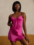 SilkSilky-CA Pure Silk Sleeveless V Neck Camisole Set RoseRed 005