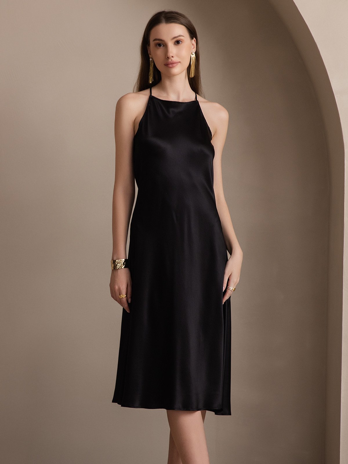 SilkSilky CA 19Momme Silk Sleeveless Dress Black 003