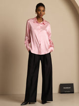 [Pink Stripe] SilkSilky-CA Long Sleeve Lapel Collar Women's Shirt 006