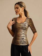 [Tiger] SilkSilky-CA 100% Silk Jersey Half Sleeve Scoop Neck Women's T-Shirt 003