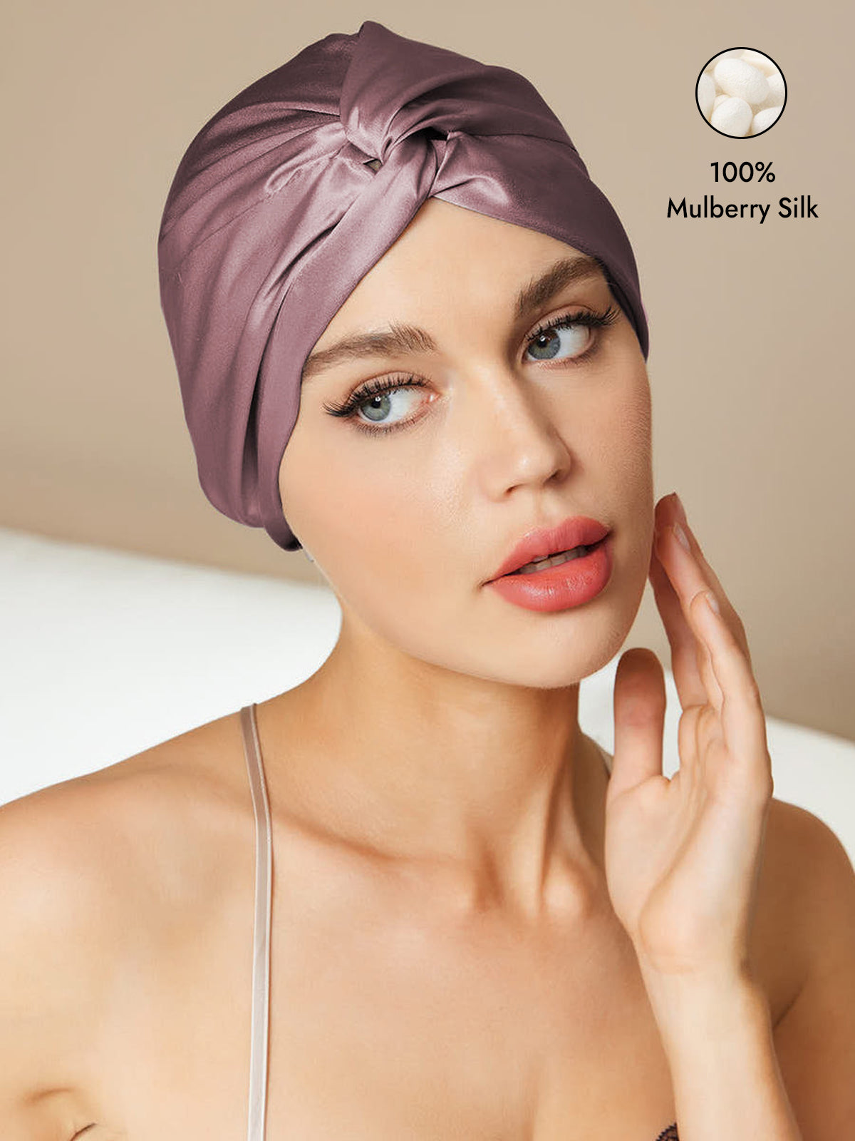 [Pale Mauve] SilkSilky-CA Pure Silk Sleep Cap 001