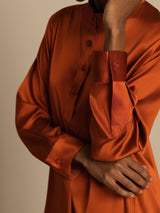 [Caramel] SilkSilky-CA 19Momme Stretch Silk Charmeuse Long Sleeve Stand Collar Blouse 005