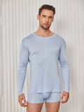 SilkSilky CA Silk Knitted Long Sleeve Round Neck Men's T Shirt LightBlue 001