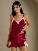 [Wine] SilkSilky-CA Spaghetti Strap V Neck Camisole Set 003
