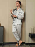 SilkSilky CA Pure Silk Long Sleeve Lapel Men's Pajamas Gray 006