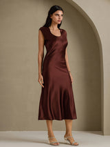 [Coffee] SilkSilky-CA Cap Sleeve Dress 003