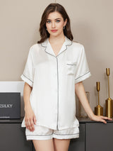 [White] SilkSilky-CA Short Sleeve Lapel Collar Women's Pajamas 001