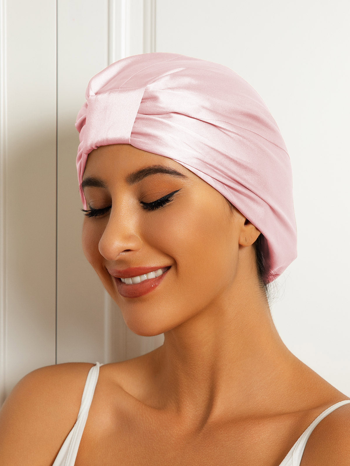 SilkSilky-CA Pure Silk Sleep Cap LightPink 002