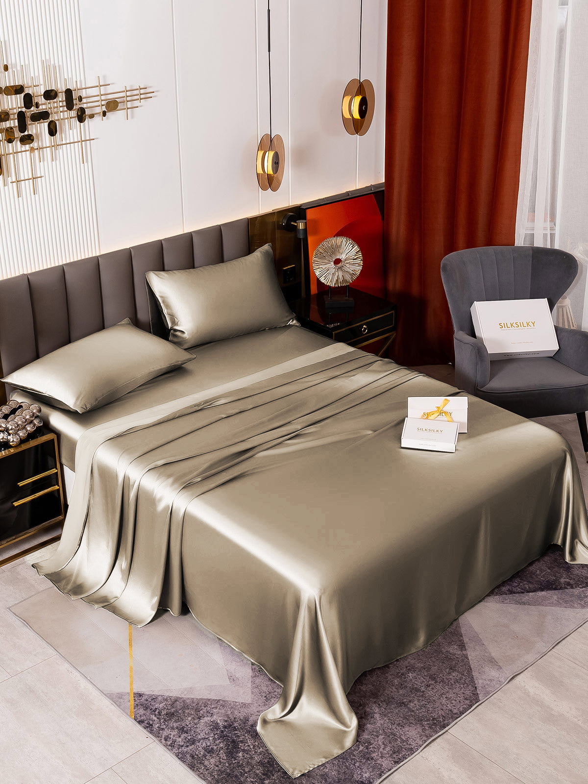 [Khaki] SilkSilky-CA 19Momme Pure Silk Bedding Set 002