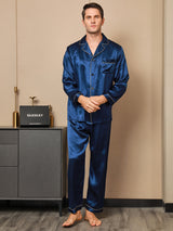 [Dark Blue] SilkSilky-CA Long Sleeve Notch Collar Men's Pajamas 004