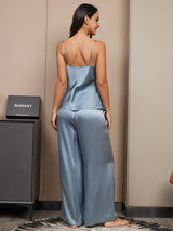 [Grayish Blue] SilkSilky-CA Spaghetti Strap V Neck Camisole Set 002