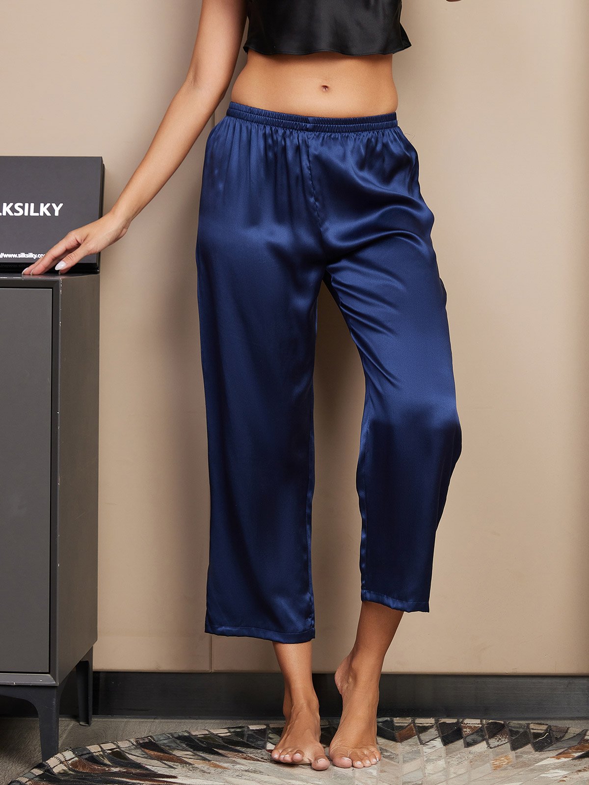 [Dark Blue] SilkSilky-CA Pure Silk Womens Sleep Bottoms 001