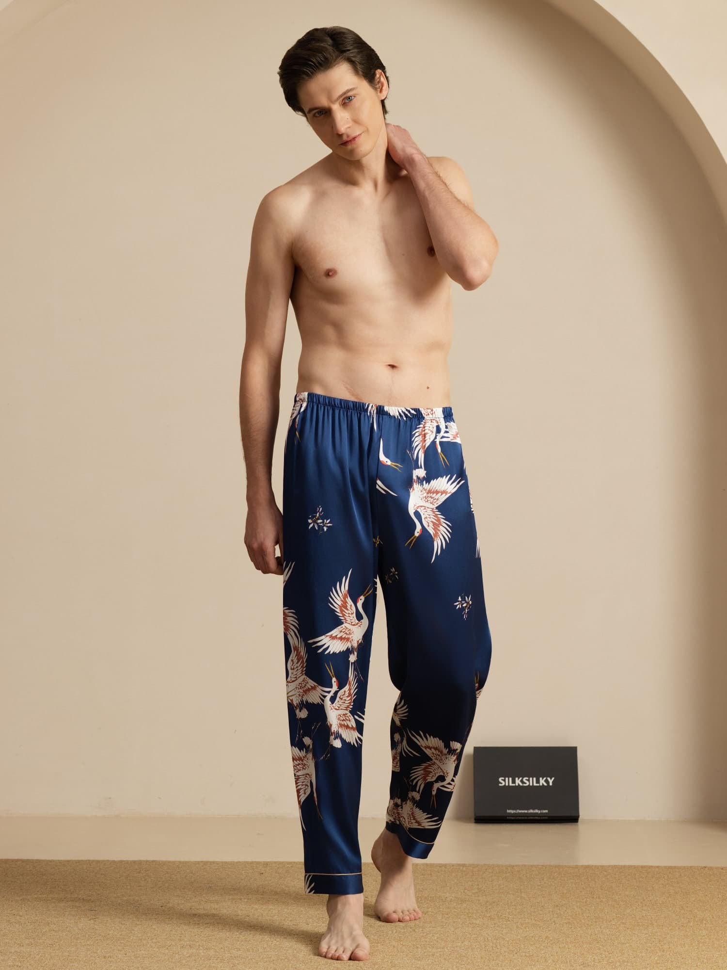 [Dark Blue] SilkSilky-CA 19Momme Mens Sleep Bottoms 007