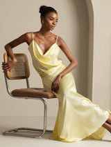 [Light Yellow] SilkSilky-CA Spaghetti Strap Cowl Neck Women's Outfit Sets 007