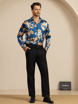 [Navy Dragon] SilkSilky-CA Long Sleeve Lapel Collar Men's Shirt 008