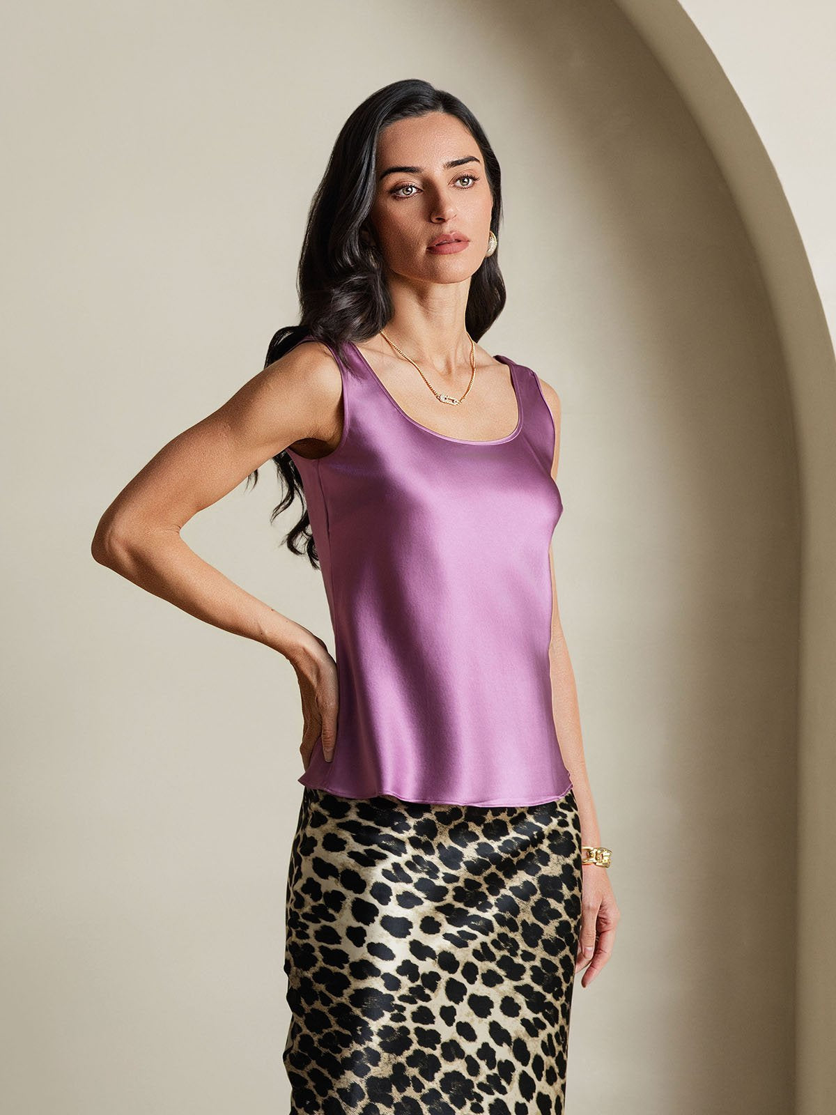 [Deep Purple] SilkSilky-CA 19Momme Silk U Neck Camisole 006