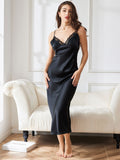 SilkSilky CA Pure Silk Sleeveless V Neck Nightgown Black 004