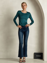 [Posy Green] SilkSilky-CA Silk Jersey Long Sleeve Round Neck Women's T-Shirt 006