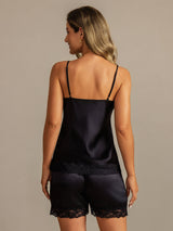 [Black] SilkSilky-CA Spaghetti Strap V Neck Camisole Set 002
