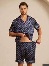[Navy Chain] SilkSilky-CA Short Sleeve Notch Collar Men's Pajamas 004