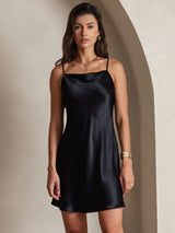[Black] SilkSilky-CA Spaghetti Strap Cowl Neck Dress 003