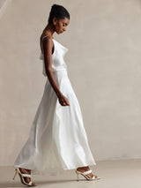[White] SilkSilky-CA Spaghetti Strap Cowl Neck Camisole 005