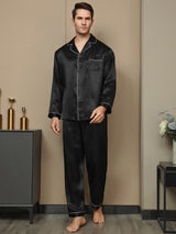 [Black] SilkSilky-CA Long Sleeve Notch Collar Men's Pajamas 006