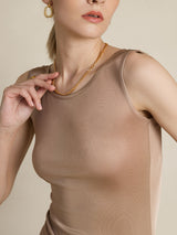 [Coffee] SilkSilky-CA Sleeveless Round Neck Women's T-Shirt 004