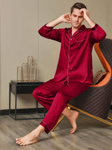 [Red] SilkSilky-CA Long Sleeve Notch Collar Men's Pajamas 005