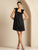 [Black] SilkSilky-CA 19Momme Silk Sleeveless Square Neck Dress 005