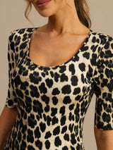 [Leopard] SilkSilky-CA 100% Silk Jersey Half Sleeve Scoop Neck Women's T-Shirt 006
