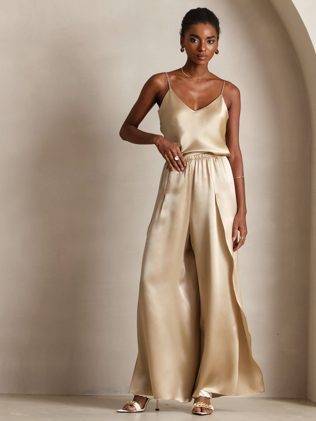 [Champagne] SilkSilky-CA Pure Silk V Neck Camisole 006