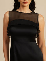 [Black] SilkSilky-CA Sleeveless Illusion Neck Dress 005
