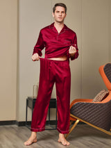 [Red] SilkSilky-CA Long Sleeve Notch Collar Men's Pajamas 007