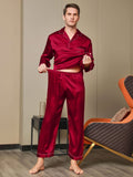 SilkSilky CA 19Momme Pure Silk Long Sleeve Lapel Men's Pajamas Red 007