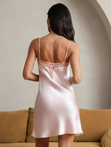 [Pink] SilkSilky-CA Pure Silk V Neck Nightgown 002