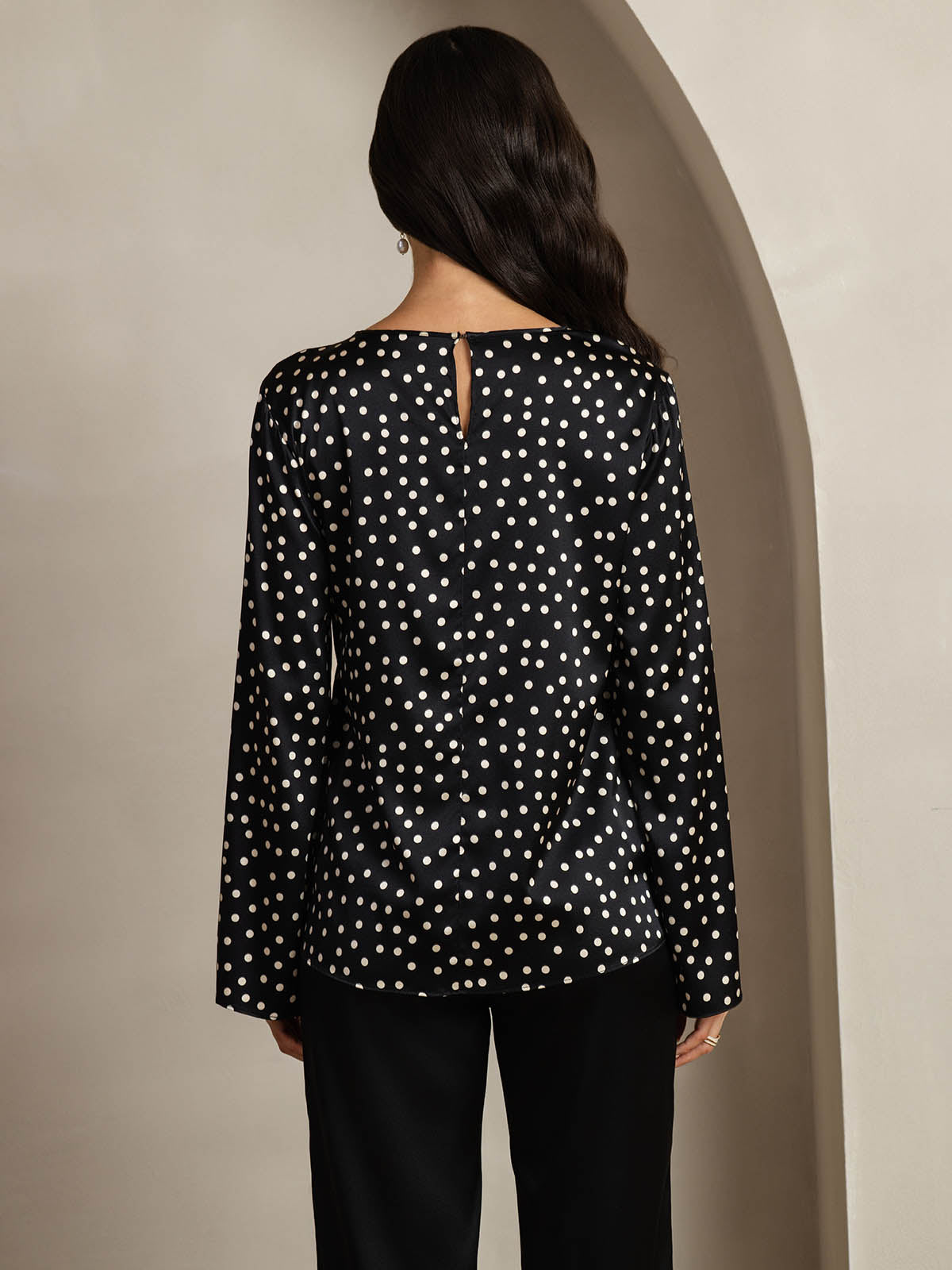 [Polka Dot] SilkSilky-CA 19Momme Silk Round Neck Women's T-Shirt 002,