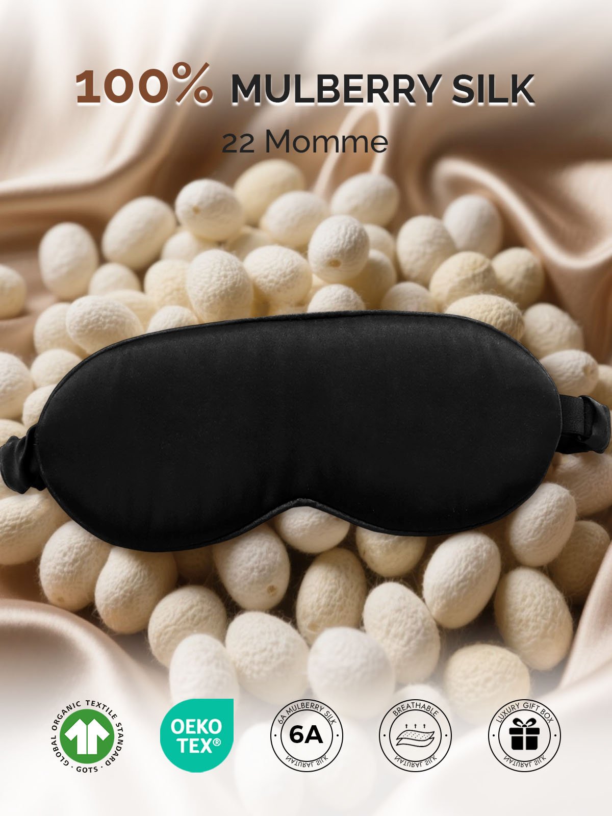 [Black] SilkSilky-CA 22Momme Pure Silk Eye Mask 002