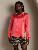 [Imperial Red] SilkSilky-CA Long Sleeve Lapel Collar Women's Shirt 003