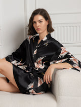 [Black] SilkSilky-CA 3/4 Sleeve Women's Robe 003