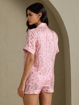 [Pink Leopard] SilkSilky-CA Short Sleeve Notch Collar Women's Pajamas 002