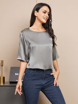 [Dark Gray] SilkSilky-CA Half Sleeve Scoop Neck Women's T-Shirt 001