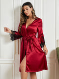 SilkSilky CA Pure Silk 3/4 Sleeve Womens Robe DarkRed 004