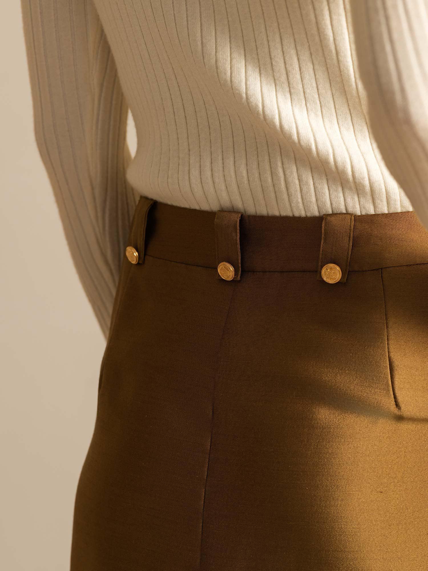 [Bronze] SilkSilky-CA 32Momme Silk-Wool Blend Split Skirt 005,