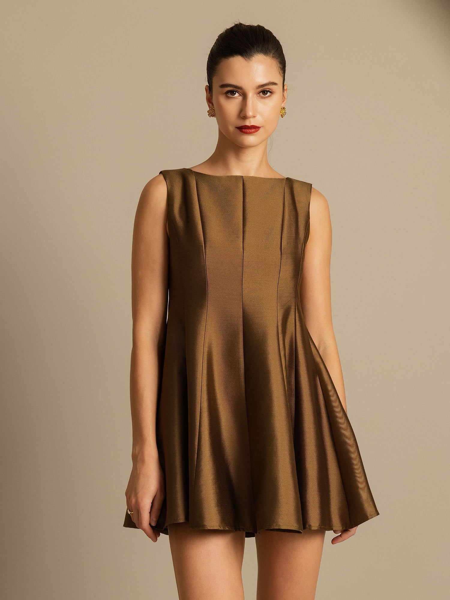 [Bronze] SilkSilky-CA 32Momme Silk-Wool Blend Dress 003,