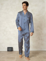 [Navy Stripe] SilkSilky-CA 19Momme Pure Silk Mens Pajamas 001,