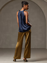 [Dark Blue] SilkSilky-CA Sleeveless Halter Women's T-Shirt 002